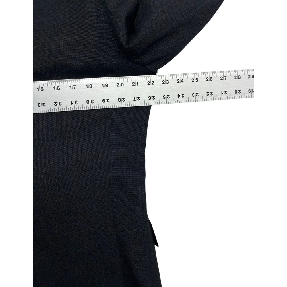 vtg 90s USA Made 42L 34x33 Charcoal Windowpane Check 2pc Pant Suit Wool Pleated